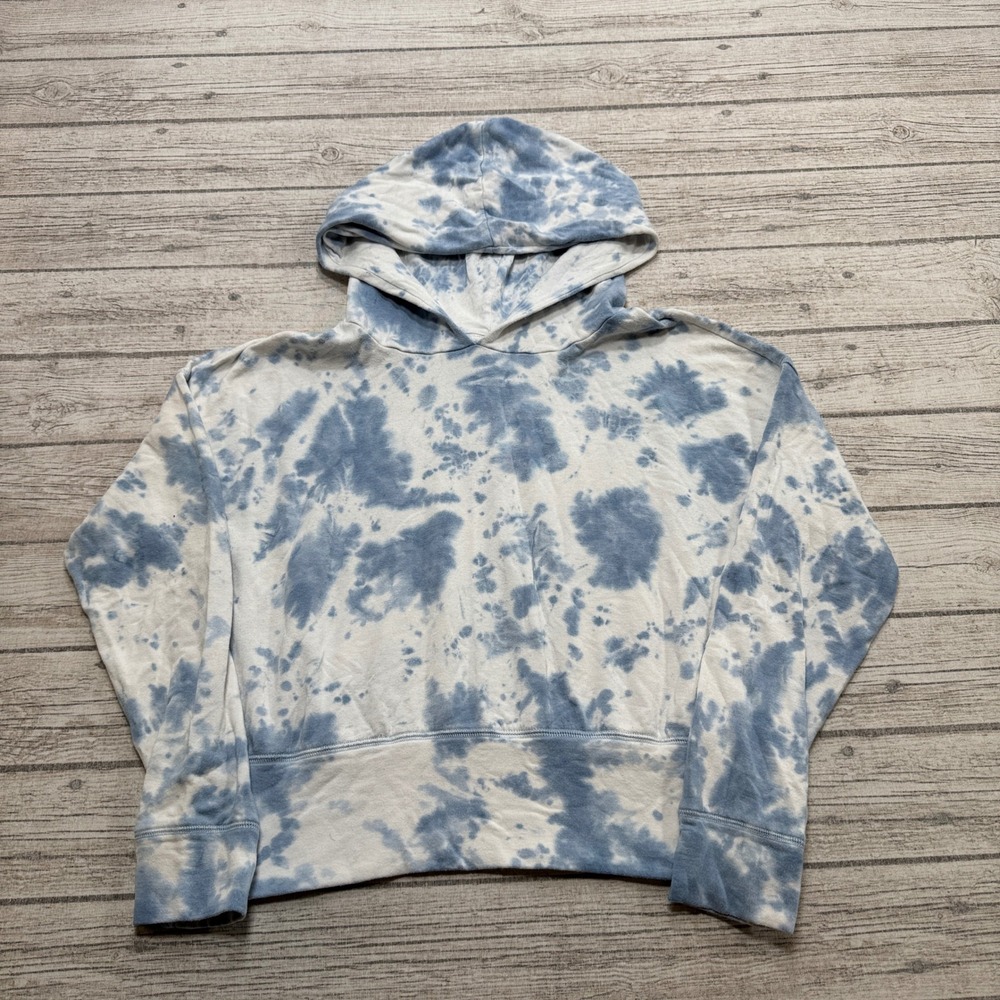 OFFLINE By Aerie Hoodie Womens Medium Blue White Tie Dye Cropped Pullover Lounge